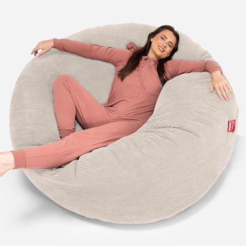 Lounge Pug Pouf Géant Mega Mammoth Texturé Gaufré Pom Pom - Pouf Géant Immense, Confort & Douceur Extrêmes - Ivoire