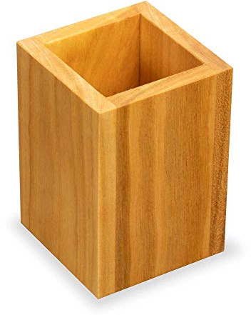 Schreibgefühl Stiftebox aus Holz, eckig 6,2 x 6,2 x 10 cm | Stifthalter aus Kirschholz, klein, für Schreibtisch