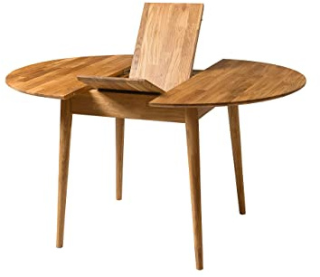 Nordic Story Esstisch Scandi 3 (rund, ausziehbar) • Tisch für Küche, Esszimmer & Wohnzimmer • Massivholz (Eiche) • Eiche Natur • Runder Holztisch (100-130 x 100 x 75 cm)