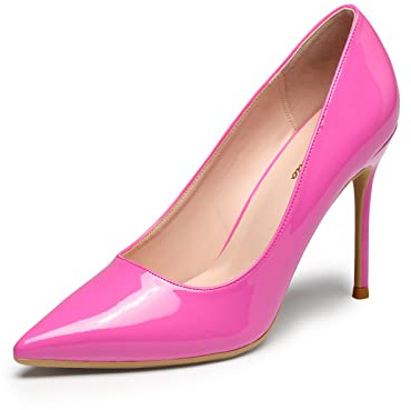 GENSHUO Scarpe col Tacco Alto da Donna con Punta Chiusa, Sexy Tacchi a Spillo a Punta 10 cm, Scarpe con Tacco da Ballo per Feste, Rosa Caldo, 40 EU