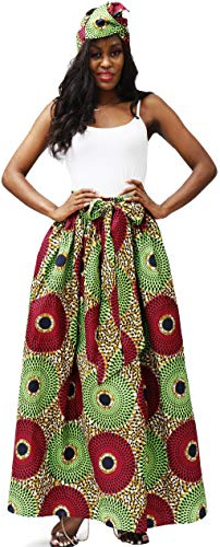 SHENBOLEN Women African Print Skirt Kente Traditional Wax Print Adjustable Strap Maxi Skirt (One Size, B)