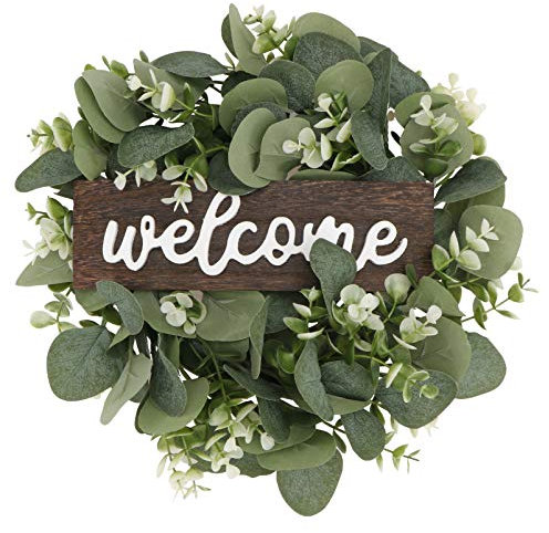 SOIMISS Künstliche Eukalyptus Kranz Blätter Zweig GirlandeWillkommensschild Türkranz Willkommen Türschild Wandkranz für Wohnzimmer Wanddeko Hochzeit Frühling Haustür Deko (X33 X6 cm)
