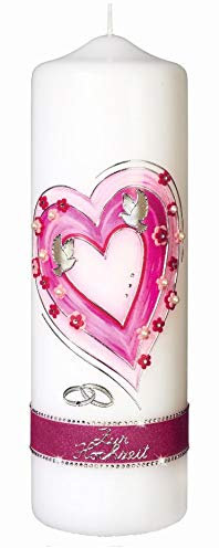 Hochzeitskerzen mit Herz und Tauber mit Namensverzierung und Geschenkkarton 250 x 80 mm