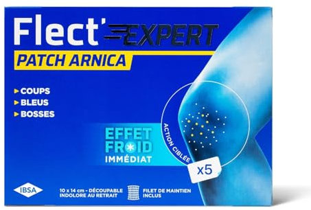 IBSA Pharma - FLECT'EXPERT - PATCH ARNICA - Bleus, coups, bosses - Effet Froid immédiat - Technologie Hydrogel - Boîte de 5 patchs - Dispositif médical