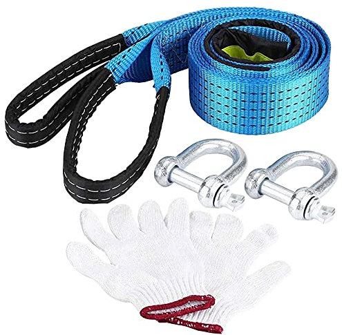 ETOPARS Hohe Festigkeit 8 Tonnen 5 Meter Abschleppseil Abschleppkabel Doppeltes Abschleppgurt Anhängerseil Seilgurt Ziehen mit U Haken Handschuhe