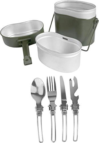 Outdoor Geschirr-Set inkl. BW Kochgeschirr und 5-teiligem Besteck - Rostfrei und feuerfest