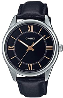 Casio Men Analog Quartz Watch with Leather Strap A2035