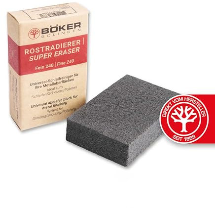 BÖKER SOLINGEN® Rost-Radierer zum Schleifen, Reinigen & Polieren - Rost Radiergummi für Stahl & Metall - Rost Reiniger Schleifblock für Küche & Werkzeug