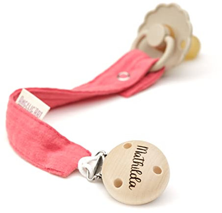 AngelicArt Schnullerband mit Gravur Namen für Jungs und Mädchen - Viele Modelle und Farben (Fuchsie)