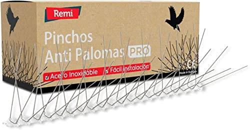 Remi Hogar Pack de 5 Metros de Pinchos Antipalomas Púas para Palomas de Acero Inoxidable | Ahuyenta Palomas Efectivo | 30 Pinchos/Púas en Tiras de 50 cm Montadas | con Base Transparente