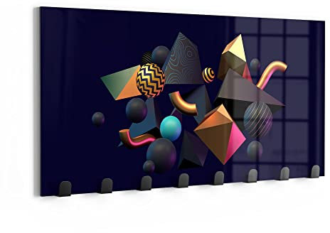 DEQORI Wandgarderobe Glas & Metall | Motiv Sammlung abstraker Formen | 60x30 cm | Design Haken-Leiste modern | Garderoben-Paneel für Flur, Wohnzimmer & Schlafzimmer | magnetisch & beschreibbar