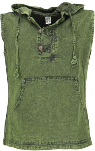 GURU SHOP Tanktop för män med huva, ärmlös festivalhuvtröja, bomull, tanktoppar alternativa kläder, Grön, S