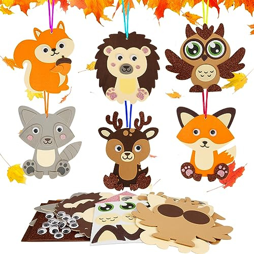 DKINY 12 Tiere Bastelset Kinder Herbsttiere Mix&Match Kunst und Bastelhandwerk DIY Eule Eichhörnchen Fuchs Reh Löwe Kreativsets zum Basteln Waldtiere Kreative Bastelbedarf für Junge Mädchen Herbstzeit