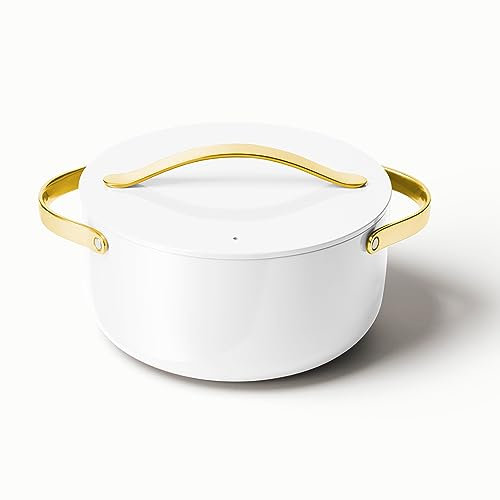 Caraway Nonstick Ceramic Dutch Oven Pot with Lid (6.5 qt, 10.5) - Non Toxic, PTFE & PFOA Free - Oven Safe & Compatible with All Stovetops (Gas, Electric & Induction) - White