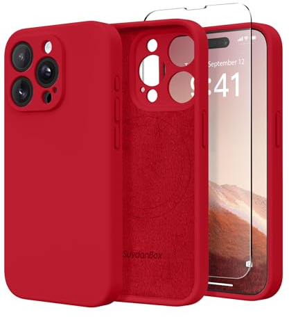 SuydanBox Custodia magnetica per iPhone 15 Pro, Compatibile con MagSafe, [Protezione delle Lenti][Protezione per lo schermo] Custodia protettiva antiurto in silicone per iPhone 15 Pro, Rosso Scuro