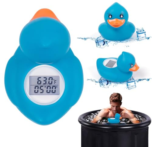 Ice Bath Thermometer & Timer, 100% Waterproof, Floating Water Thermometer for Ice Bath with Count Down/Up Timer Alarm, Blue Duck, Clear Digital Display, Cold Plunge Accessories