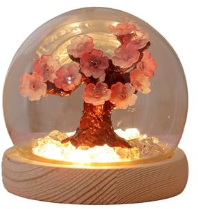 perfk Luci Notturne 10 Cm, Sfera Di Cristallo in Vetro, Lampada Da Notte Fai-Da-Te Lampada Da Sonno Leggera a Forma Di Fiore Lampada Da Tavolo per Camera Da Letto, Albero Di Pesche