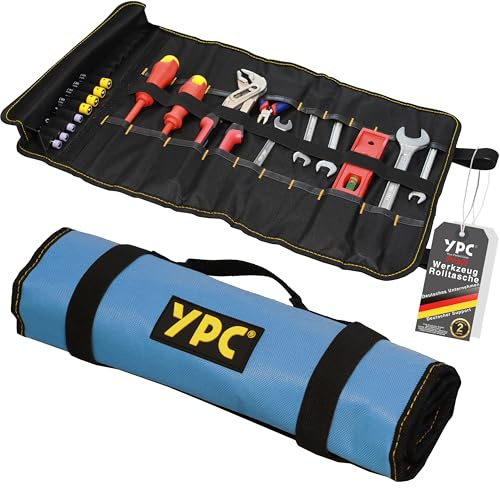 YPC VarioRoll XL – 56x34cm, 20 Steckfächer und 15 Schlaufen, Werkzeugtasche rollbar, Messertasche, Werkzeug Rolltasche, Werkzeugrolle, Maulschlüssel Tasche leer