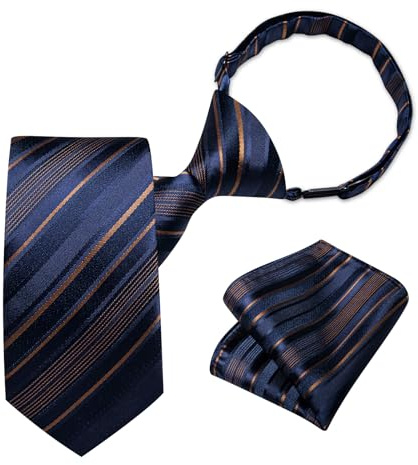 DiBanGu Boys Pre-tied Neckties and Pocket Square Set Adjustable Strap Tie for Kids Wedding Party Graduation School Uniforms, Blue and Brown