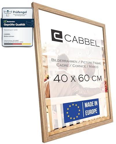 CABBEL Bilderrahmen 40x60 cm, Eiche, stabiles MDF-Holz Rahmen, bruchsicherem Plexi-Glas, zum Aufhängen, ideal für Fotos/Bilder/Collage