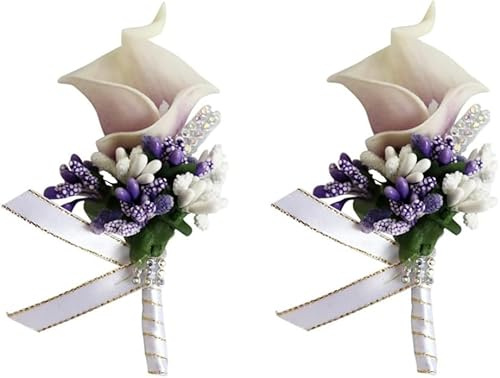 Fouriding Boutonnière en lys calla artificiels pour homme - Boutonnière pour mariage, bal de fin d'année, événement, cérémonie, anniversaire de mariage (2, violet)