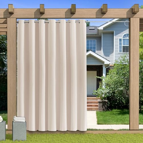 KUZRZNH Rideau d'extérieur opaque, imperméable, résistant aux intempéries, avec œillets, brise-vue, protection solaire, pour patio, balcon, tonnelle, crème, 1 pièce, 155 x 213 cm (l x h)