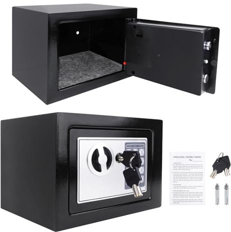 Safe Box with Key Safes for Home, 4.6L Security Safe Cash Box with Digital Keypad and Safety Key Lock Cabinet Safes, Electronic Security Money Cash Safe Box for Home Hotel Office, 17x23x17 cm, Black