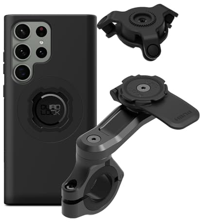 QUAD LOCK Lenker Handyhalterung PRO für Motorrad mit Vibrationsdämpfer und MAG Hülle für Galaxy S23 Ultra