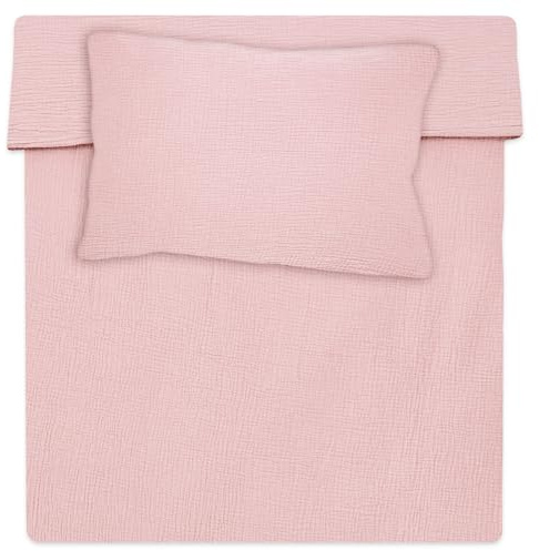Baby Musselin-Bettwäsche 90 x 120 cm Kinderbettwäsche - Musselin Bettbezug & Kissenbezug 40x60 mit Reißverschluss – Babybettwäsche Junge Mädchen Kleinkind Oeko-Tex Puderrosa