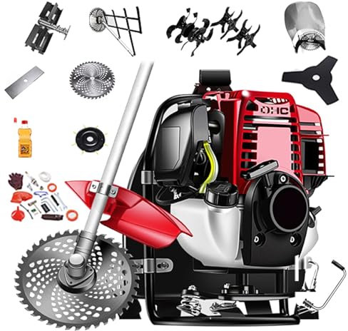 Tagliaerba a Benzina Tosaerba a 4 Tempi, Tagliasiepi con Otto Tipi di Coltelli e Potatore Mangia Serbatoio Sega con Asta Motocoltivatore Rototiller per Ornamenti Agricoli Paesaggistici