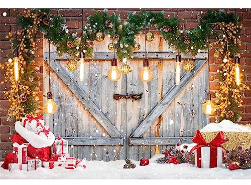 Xiaoterna 2.2x1.5m Flocon de Neige Toile de Fond de Noël Scène de Neige hivernale Fond Photographique Mur en Bois Fond Rustique de décoration de fête avec Paillettes d'or pour l'hiver