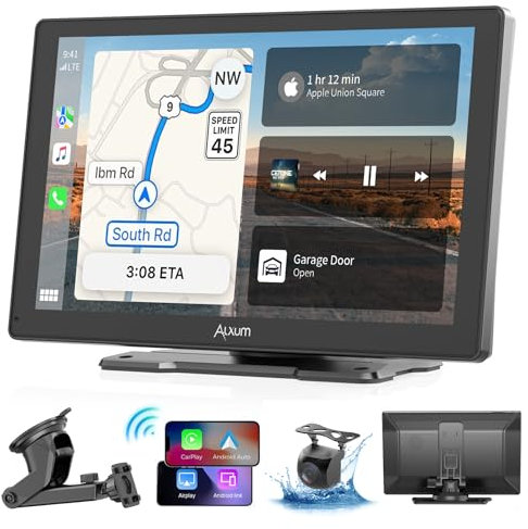 Alxum Wireless CarPlay Display & Android Auto Display, 9 HD Autoradio mit Bildschirm, WiFi, Carplay Android Auto mit Rückfahrkamera, Mirror Link, GPS Navigation, Sprachsteuerung, AUX, FM