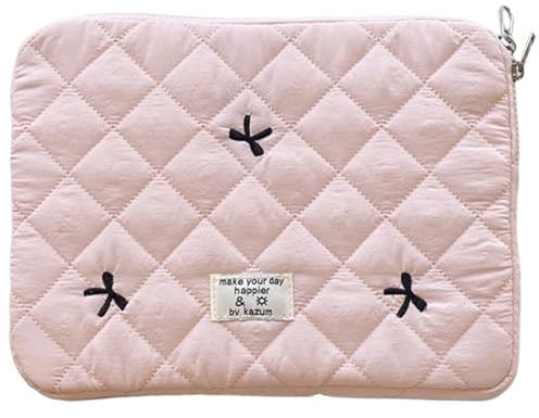 CHAMAIR Puffy Laptop Sleeve 13 Inch Cute Bow Laptop Case Coquette Quilted Carrying Laptop Bag for Women Aesthetic Macbook Sleeve Compatible for Notebook Cover 12'' 13''(Light Pink 13in)