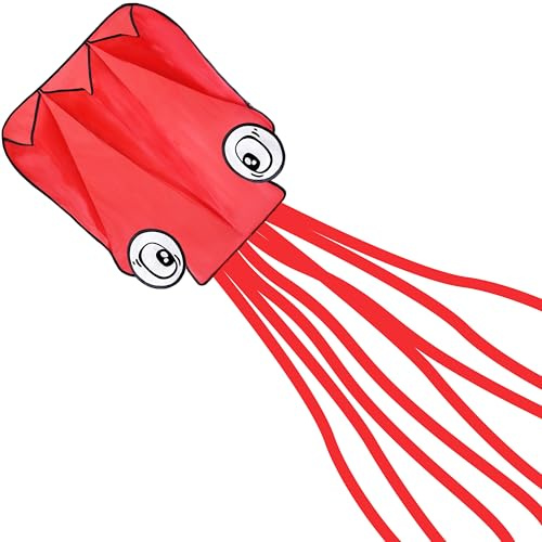 SYNCFUN Huge Red Soft Octopus Kite for Kids and Audlts Large Kite with Long Tail 328ft Line, Giant Beach Kites for Outdoor Fun and Activities