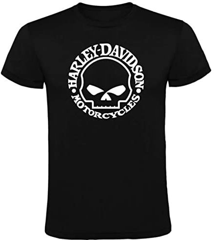 Camiseta Negra Harley Hombre Estilo Motociclista con Calavera - Ropa Casual para Amantes de las Motos y Estilo Vintage 100% Algodón - Tallas S a XXL (FR/ES, Letras, M, Regular, Regular, Negro)