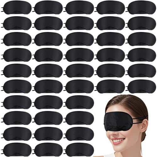 Jeffbaubl 50 Stück Schlafmaske, Schwarz Augenmaske, Schlaf Augenbinde | Schlafmasken with Nasenpolster Gummibänder, Tragbare Augenbinde Augenabdeckung for Reise, Damen, Herren, Schlaf, Spiel