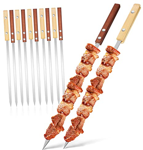 TOYANDONA 12piezas Brochetas para Barbacoas de Madera con Mango de Acero Inoxidable Brochetas Largas para Barbacoa para Pinchos de Kebab y Aperitivos