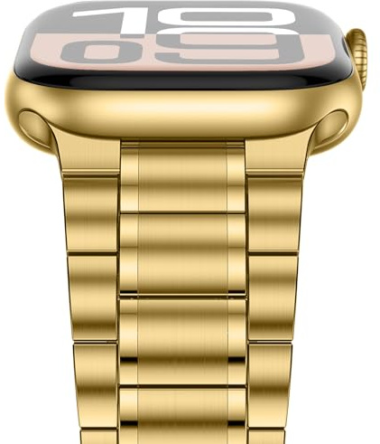 Anlinser Metal Straps Compatible with Apple Watch Strap 42mm 41mm 40mm 38mm, Five-link Stainless Steel Bands for iWatch SE Series 11 10 9 8 7 6-1 (Gold)