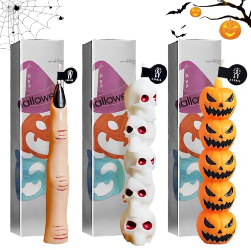 Allisway Candela di Halloween, Candele a Forma di Dito, Zucca e Teschio, Halloween Decorazioni Casa Notturna, Perfetto per l'Atmosfera Della Festa di halloween, Decorazioni di Spaventose