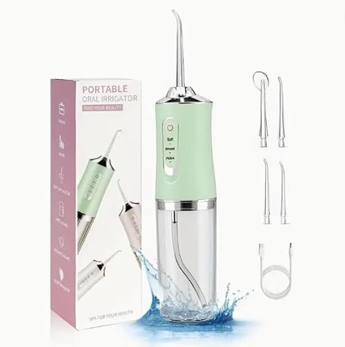 New Cordless Electric Water Flosser for Teeth - Rechargeable Water Jet Flosser & Oral Irrigator - Portable Power Flosser & Irrigator Dental Jet - Ideal for Travel & Braces Dental Care - Green