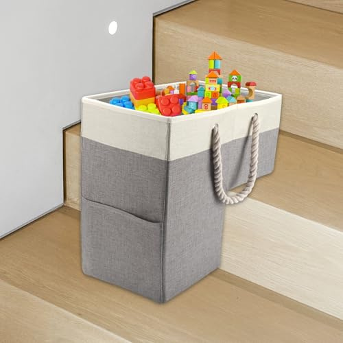 Cestino per Scale, Organizer per Scale con Maniglie, Borsa Pieghevole per Scale in Cotone e Lino, Cestino Portaoggetti Per Scale Cesto, a Forma di L, Per Bucato, Giocattoli, Articoli Per La Casa