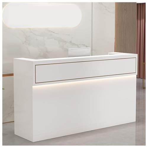 Receptionsskrivbord med låda och skåp, kontorsmottagningsräknare med tangentbordsbricka, butikskassa, snygg reception för kontor och butik (120 cm/47,2 tum)
