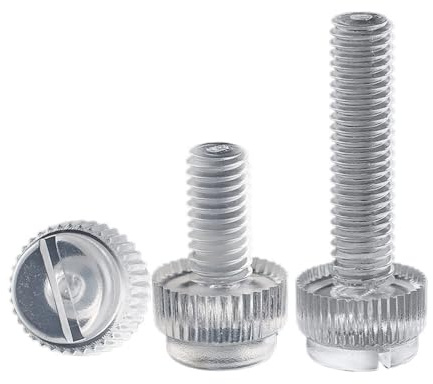 Cilky Vis à métal Lot de 10 à 50 vis moletées à tête Fendue en Plastique Blanc et Noir, M3-M8, en Acrylique Transparent, Nylon PA66, sans Outil(Transparent,M8x16(10pcs))