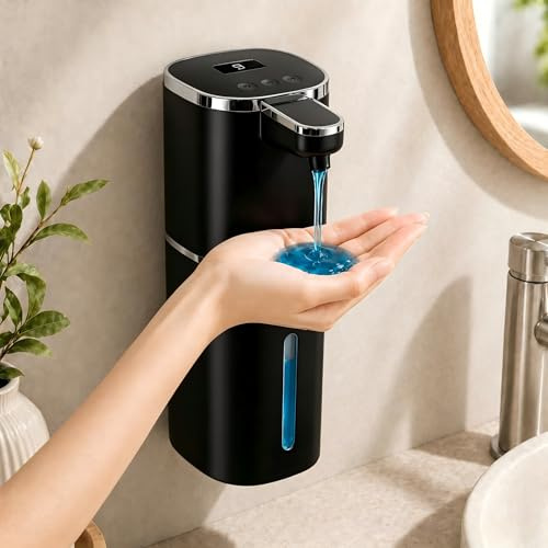 Automatic Liquid Soap Dispenser, 9 Adjustable Levels, 380ml/12.8oz, Touchless Hand Soap or Dish Soap Dispenser,IR Sensor & Display,Wall-Mount or Tabletop Use for Bathroom Kitchen