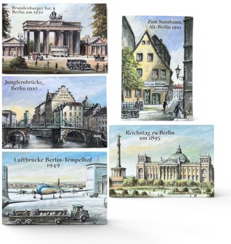 5X Berlin - XL Kühlschrank Magnete je 8 x 5,5 cm Brandenburger Tor Reichstag Siegessäule Tempelhof Souvenirs Foto Magnet Alt Berliner Kühlschrankmagnet Spree Fotomagnet typisches Souvenir Valdeig P