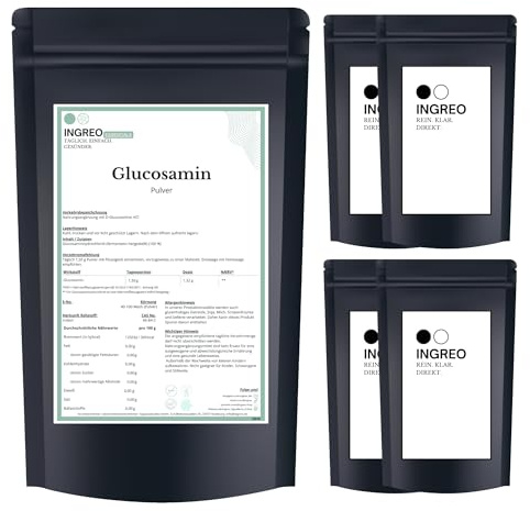 5 kg | Glucosamin HCl Pulver | Glucosaminhydrochlorid | 5x1 kg | fermentativ vegan | Supplement Rohstoff | Lebensmittelqualität | INGREO