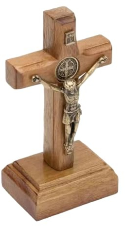perfk Croce In Legno con Piedistallo, Piccolo Crocifisso Ornamentale da Tavolo, Centrotavola, Statuetta Cattolica di Cristo Gesù In Croce, Statua Crocifisso per Pregare, Regalo, Decorazione