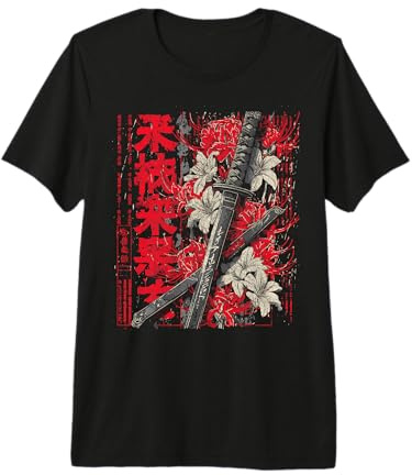 Ragno Rosso Giglio Fiore Katana Spada Anime Giapponese Otaku Maglietta Premium