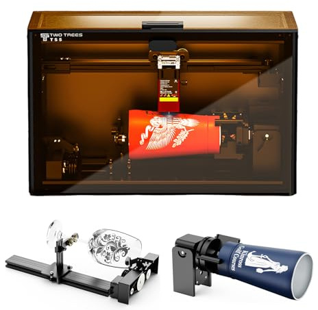 Twotrees TS5 Máquina de grabado láser rotativa para botellas de tazas, 3 en 1, rodillo rotativo láser preinstalado para grabar objetos redondos en madera, metal y cristal, ideal para el hogar y el
