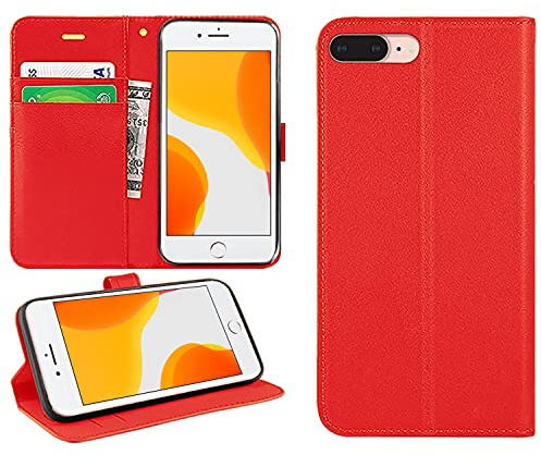 DN-Technology For iPhone 7 Plus/8 Plus Case Flip Wallet [Card Holder] RED